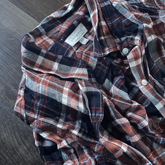Lucky Brand Navy and Orange Plaid Shirt Medium - Picture 6 of 8